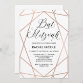 Wit en Faux Roos Goud Geometrisch | Bat Mitzvah Kaart (Voorkant / Achterkant)