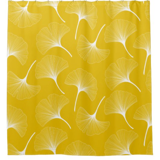 Wit en geel abstract blad patroon douchegordijn (Voorkant)