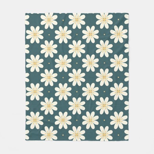 Wit en Geel bloemenpatroon Fleece Deken (Voorkant)