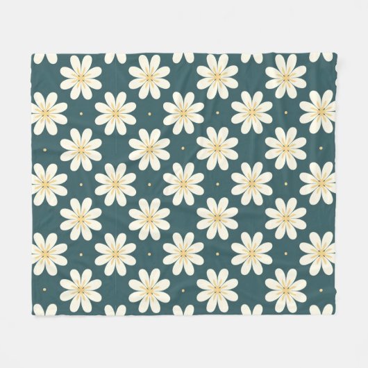 Wit en Geel bloemenpatroon Fleece Deken (Voorkant (Horizontaal))