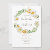 Wit en geel Daffodil Floral Wreath Wedding Kaart (Voorkant)
