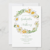 Wit en geel Daffodil Floral Wreath Wedding Kaart (Voorkant)