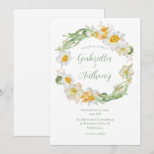 Wit en geel Daffodil Floral Wreath Wedding Kaart (Voorkant / Achterkant)