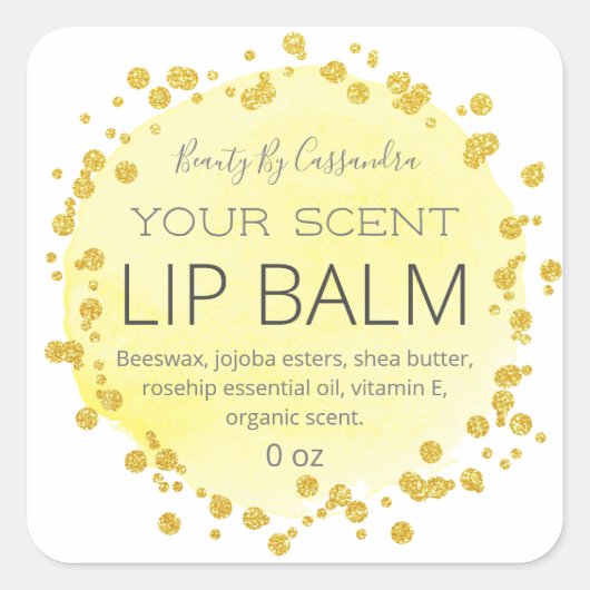 Wit en geel | Gouden Stippen lippenbalsem labels (Voorkant)