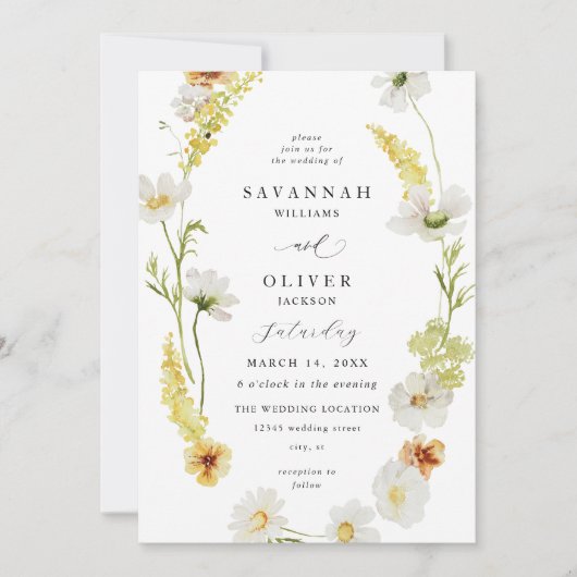 Wit en geel huwelijk kaart (Voorkant)