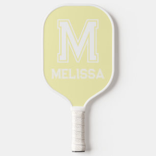 Wit en Geel Minimalistisch Modern Monogram Pickleball Paddle