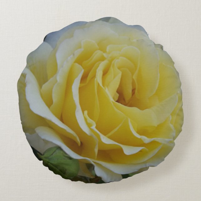Wit en geel Rose Sierkussen Rond Kussen (Achterkant)