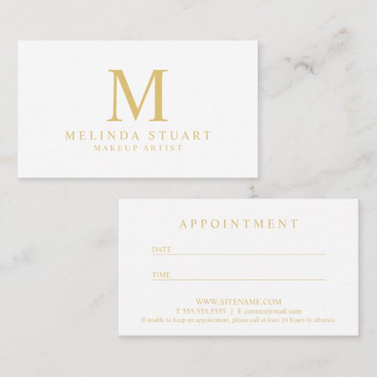 Wit en Gold Elegant Benoeming Afsprakenkaartje (Voorkant / Achterkant)