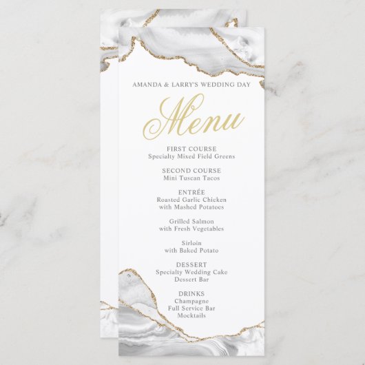Wit en goud agaat menukaart (Voorkant / Achterkant)