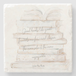 Wit en goud aquarel vriendschap en boeken citaat stenen onderzetter