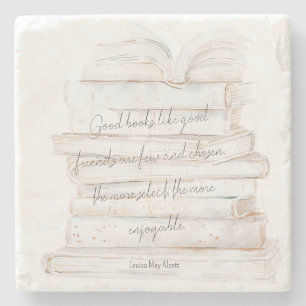 Wit en goud aquarel vriendschap en boeken citaat stenen onderzetter