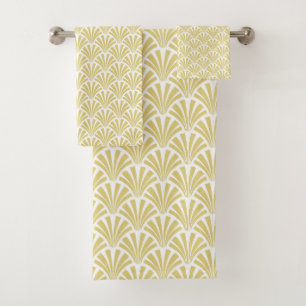 Wit en goud art-deco abstract bloemmotief bad handdoek