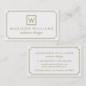 Wit en Goud Art Deco Monogram Visitekaartje (Voorkant / Achterkant)