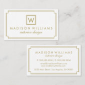 Wit en Goud Art Deco Monogram Visitekaartje (Voorkant / Achterkant)