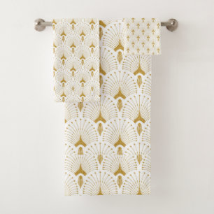Wit en goud art-deco patroon bad handdoek