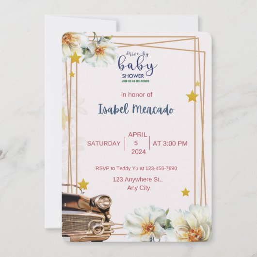 Wit en Goud Baby shower Kaart (Voorkant)