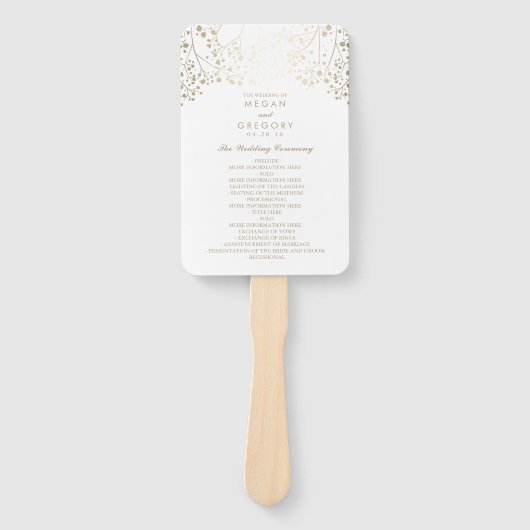 Wit en Goud | Baby's Breath bruiloft programma Handwaaier (Voorkant)