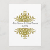 Wit en Goud Barok RSVP Briefkaart (Voorkant)