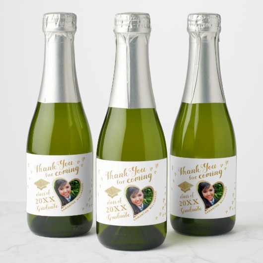 Wit en Goud Bedankt Class 2025 Afstuderen Sparkling Wijnetiket (Flessen)