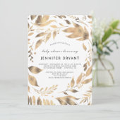 Wit en Goud Bladeren Laurel Herfst Baby shower Kaart (Staand voorkant)