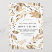 Wit en Goud Bladeren Laurel Herfst Baby shower Kaart (Voorkant / Achterkant)