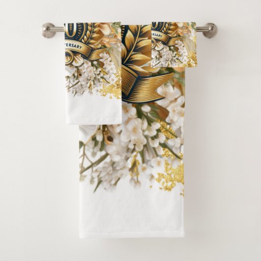 Wit en Goud Bloemen 50ste Jubileum Gift Bad Handdoek (Insitu)
