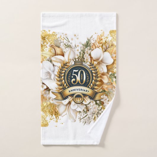 Wit en Goud Bloemen 50ste Jubileum Gift Bad Handdoek (Handdoek)