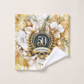 Wit en Goud Bloemen 50ste Jubileum Gift Bad Handdoek (Wasdoekje)