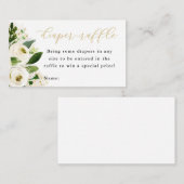 Wit en Goud Bloemen Baby Luier Raffle Ticket Informatiekaartje (Voorkant / Achterkant)