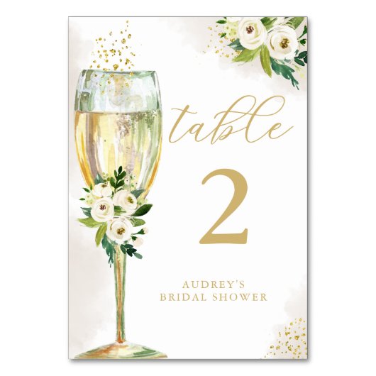 Wit en Goud Bloemen Champagne Glas Gepersonaliseer Kaart (Achterkant)