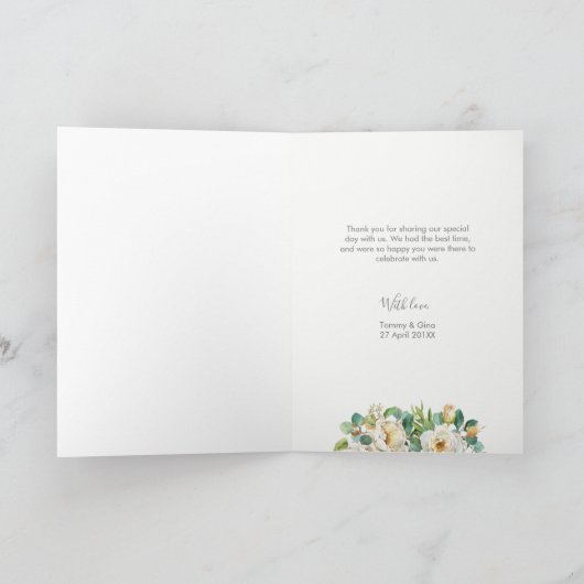 Wit en Goud bloemen Dank u kaart (Binnen)