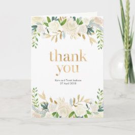 Wit en Goud bloemen Dank u kaart