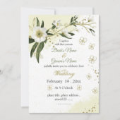 wit en goud bloemen groen bruiloft kaart (Voorkant)