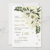 wit en goud bloemen groen bruiloft uitnodiging (Voorkant)