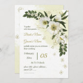 wit en goud bloemen groen bruiloft uitnodiging (Voorkant / Achterkant)