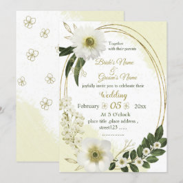 wit en goud bloemen groen geometrische bruiloft kaart