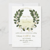 wit en goud bloemen groen krans bruiloft kaart (Voorkant)