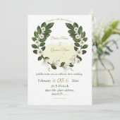 wit en goud bloemen groen krans bruiloft kaart (Staand voorkant)