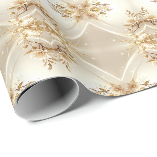 Wit en Goud Bloemen Inpakpapier (Rol Hoek)