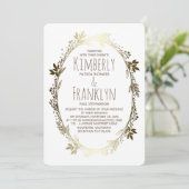 Wit en Goud Bloemen Krans Bruiloft Kaart (Staand voorkant)