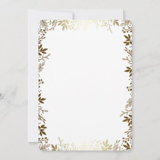 Wit en Goud Bloemen Krans Bruiloft Kaart (Achterkant)