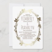 Wit en Goud Bloemen Krans Bruiloft Kaart (Voorkant)