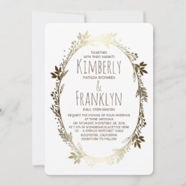 Wit en Goud Bloemen Krans Bruiloft Kaart