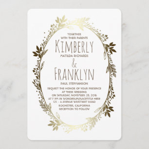 Wit en Goud Bloemen Krans Bruiloft Kaart