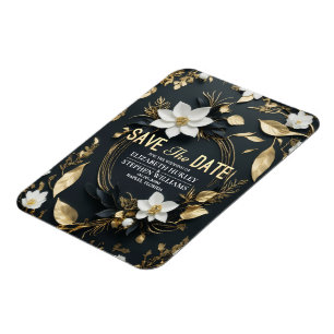 Wit en Goud Bloemen Krans Bruiloft Save The Date Magneet