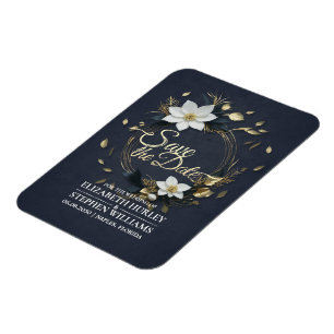 Wit en Goud Bloemen Krans Bruiloft Save The Date Magneet
