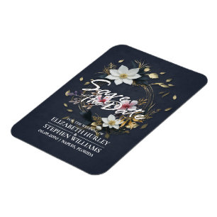 Wit en Goud Bloemen Krans Bruiloft Save The Date Magneet