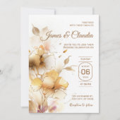 Wit en Goud Bloemen Rustieke Moderne Bruiloft Goud Kaart (Voorkant)