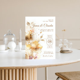 Wit en Goud Bloemen Rustieke Moderne Bruiloft Goud Kaart