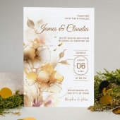 Wit en Goud Bloemen Rustieke Moderne Bruiloft Goud Kaart